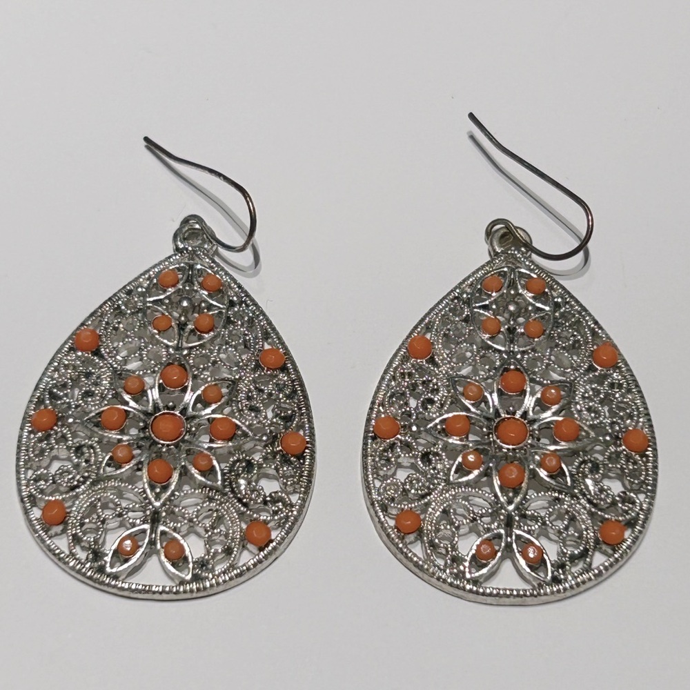 🧡Teardrop Silver/Orange Earrings 🧡